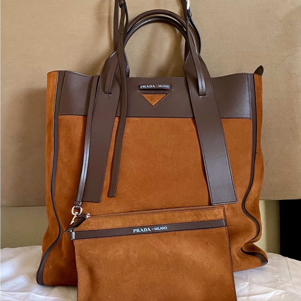 Prada Brown Tote Bag, Suede Bag, Shoulder/Hobo Bag, Leather Bag, Unisex Purse.